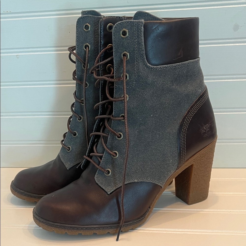Timberland Glance Heel Field Boots Leather Canvas Sz 10